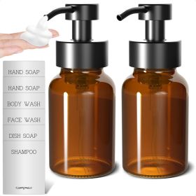 2Pcs Amber Glass Foaming Soap Dispenser 8.5 oz Amber Glass Soap Dispenser with Pump Compatible with Hand Soap Dish Soap Shampoo and Gel Durable S