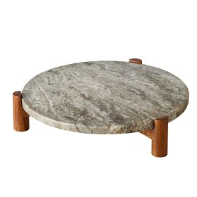 Natural Marble Trivet with Acacia Wood Stand
