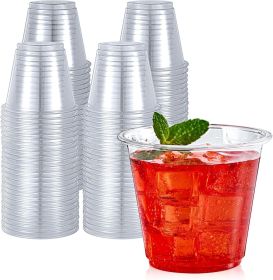 50 Pack 9 oz Clear Plastic Cups, Drinking Cups Disposable, Punch Plastic Party Cup for Wine, Juice, Iced Coffee and Cold Beverage
