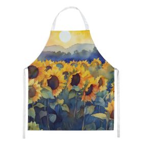 Sunflowers in Watercolor Apron Cooking Kitchen Server Baking Crafts Gardening for Adult Women Men, Unisex, Large, Multicolor