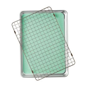 Aluminum Sheet Pan Set with Wire Rack Silicone Baking Mat, 3-Piece, 13"x18"