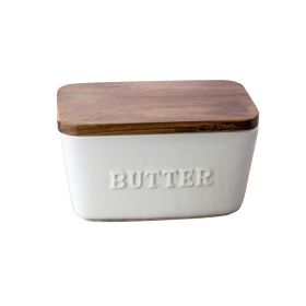 White and Acacia Wood Porcelain Embossed Butter Dish 4 PacK