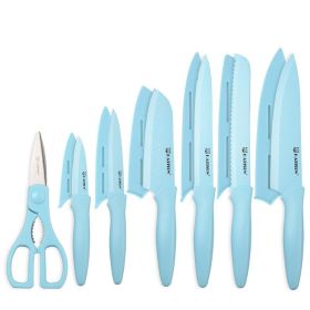 Kitchen Knife Set With Guards, 13 Piece Blue Non-Stick Stainless Steel Boxed Knives Set, Anti-Rust And Dishwasher Safe, 6 Knives With 6 Blade Cov (Option: Blue)