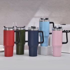 40oz Handle Car Cup with pipette stainless Steel insulated Cold beer cup portable ice cup with handle; Insulated Reusable Leakproof Stainless Ste (Color: Black)