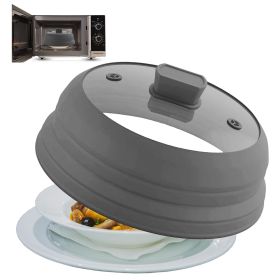Collapsible Microwave Splatter Cover, Glass Silicone Foldable Microwave Lid for Food, 10.8 Inch Grease Splatter Guard for Pots, Pans & Bowls (Color: Grey)