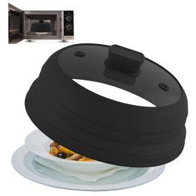 Collapsible Microwave Splatter Cover, Glass Silicone Foldable Microwave Lid for Food, 10.8 Inch Grease Splatter Guard for Pots, Pans & Bowls (Color: Black)