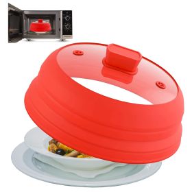 Collapsible Microwave Splatter Cover, Glass Silicone Foldable Microwave Lid for Food, 10.8 Inch Grease Splatter Guard for Pots, Pans & Bowls (Color: Red)